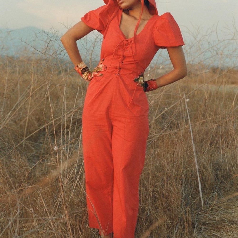 Samantha pleet Rosalind jumpsuit red corset 6 nwt